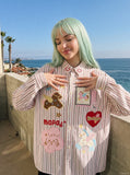 DAXUEN vibrant vertical striped shirt with patches — model photo