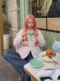 DAXUEN vibrant vertical striped shirt with patches — model photo
