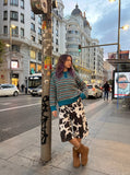 DAXUEN striped geometric knit sweater — model photo