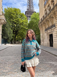 DAXUEN striped geometric knit sweater — model photo