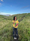 DAXUEN yellow short-sleeve mesh polo with emblem and number 10 — model photo