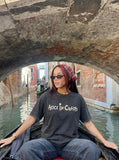 DAXUEN Vintage black short-sleeve graphic t-shirt — model photo