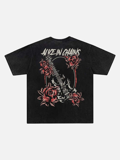 DAXUEN Vintage black short-sleeve graphic t-shirt