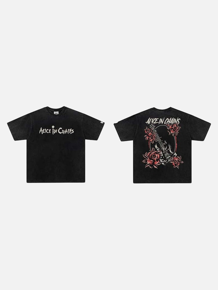 DAXUEN Vintage black short-sleeve graphic t-shirt