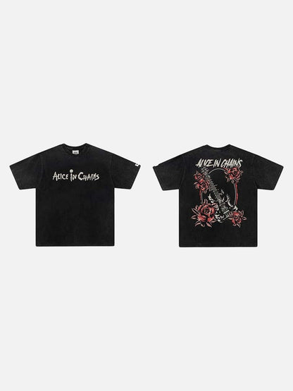DAXUEN Vintage black short-sleeve graphic t-shirt