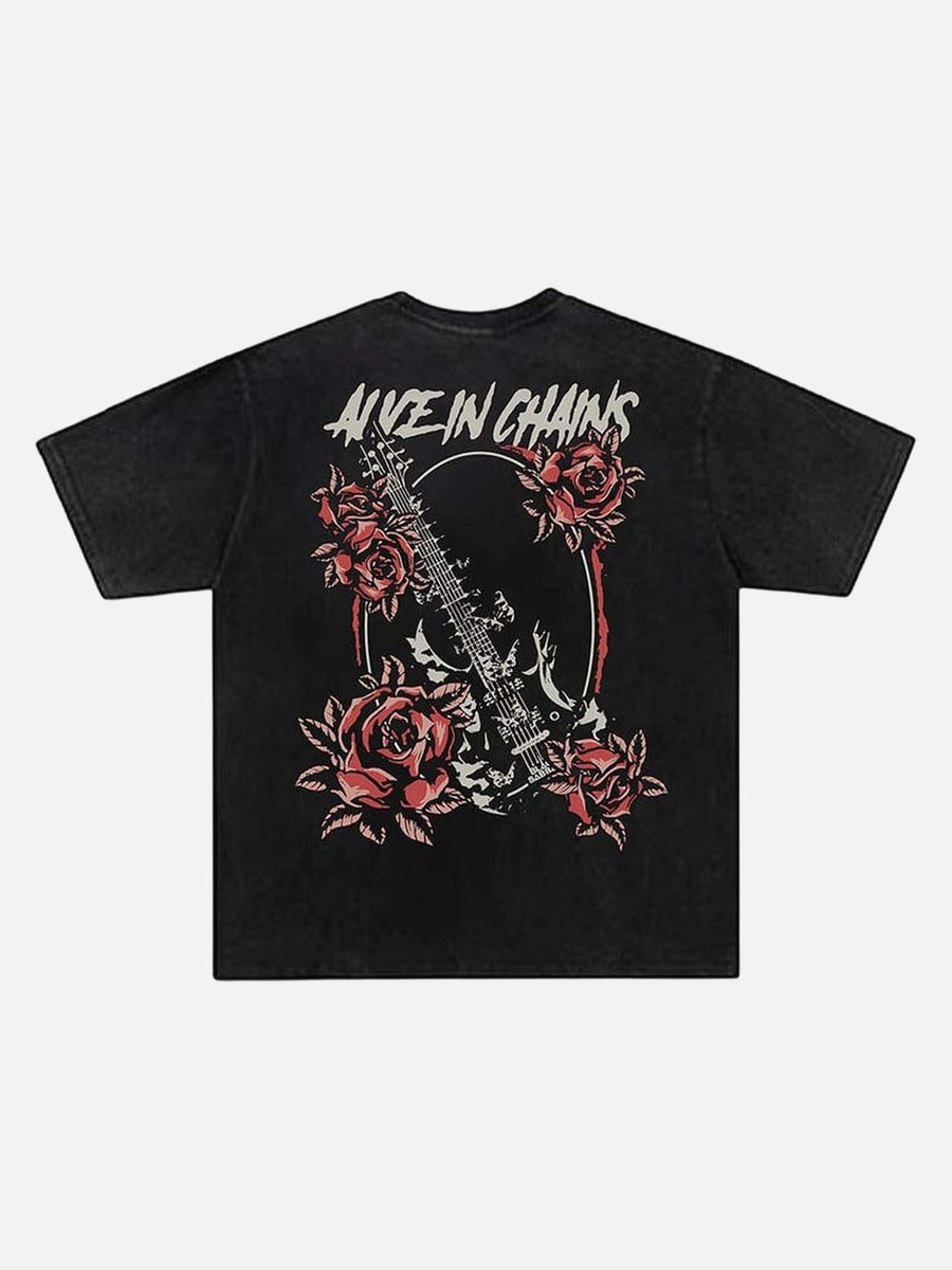 DAXUEN Vintage black short-sleeve graphic t-shirt
