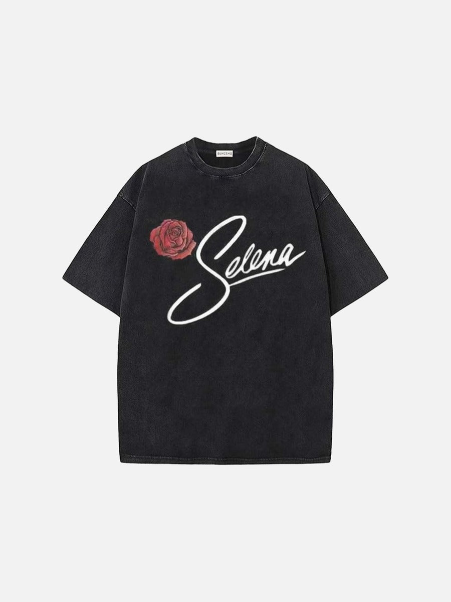 DAXUEN Vintage black t-shirt with rose graphic