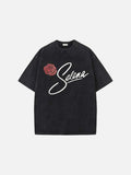 DAXUEN Vintage black t-shirt with rose graphic