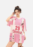 DAXUEN Relaxed-fit jersey-style T-shirt with cartoon graphics