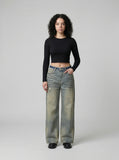 DAXUEN Wide-leg distressed denim pants — model photo