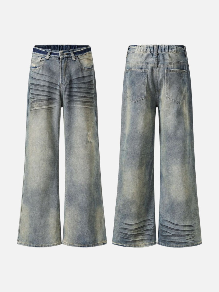DAXUEN Wide-leg distressed denim pants