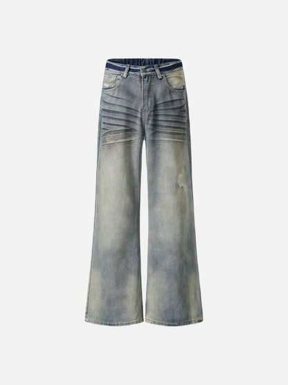 DAXUEN Wide-leg distressed denim pants