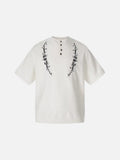 DAXUEN Vintage embroidered Henley collar short-sleeved top