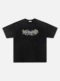 DAXUEN Oversized short-sleeved gothic floral print t-shirt