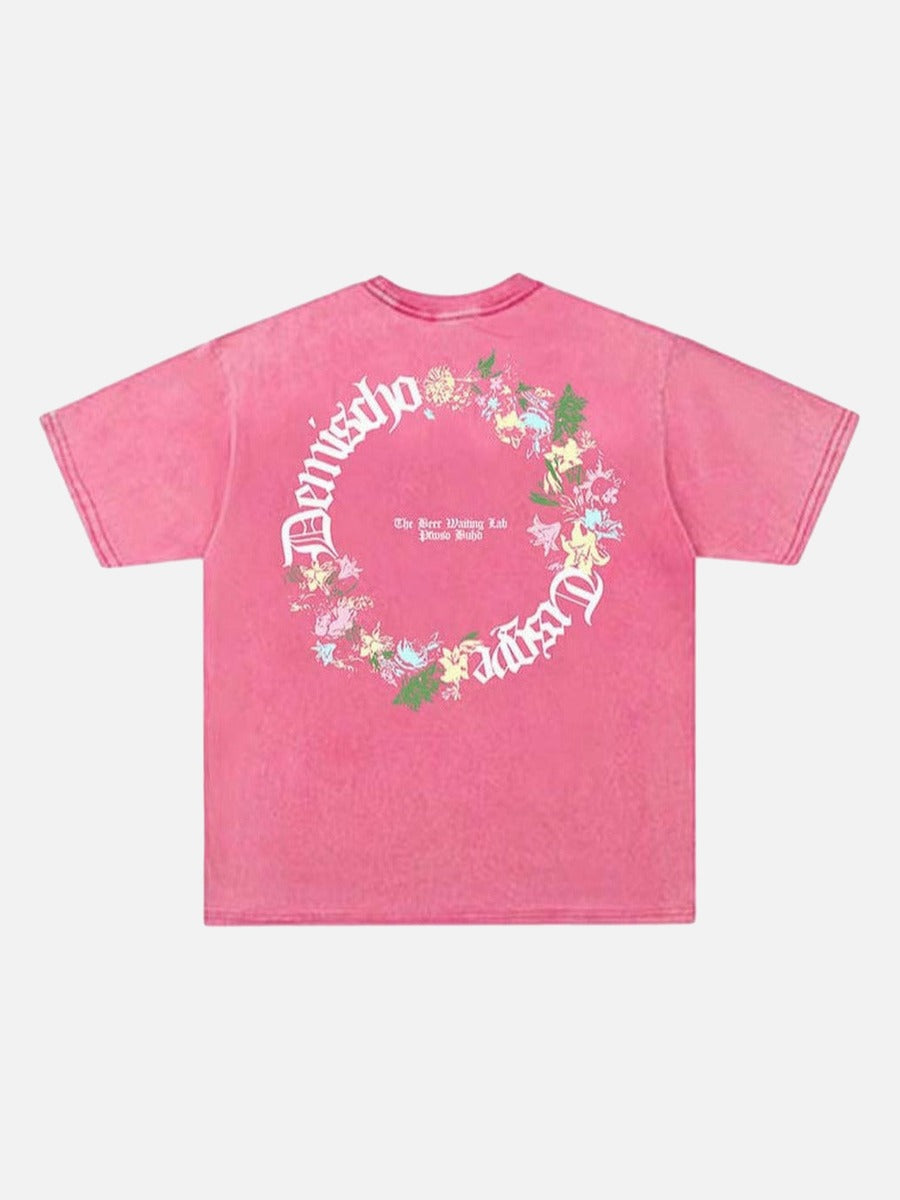 DAXUEN Oversized short-sleeved gothic floral print t-shirt