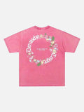 DAXUEN Oversized short-sleeved gothic floral print t-shirt