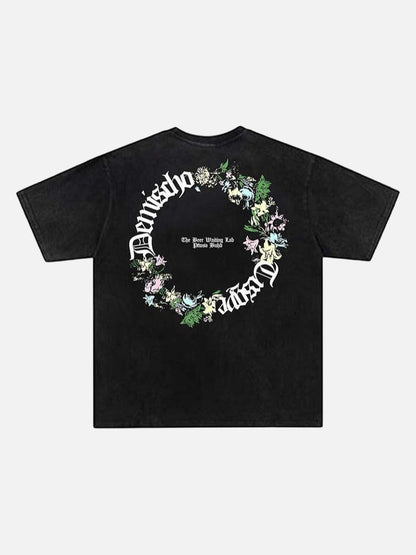DAXUEN Oversized short-sleeved gothic floral print t-shirt
