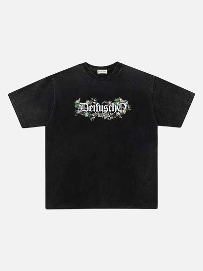 DAXUEN Oversized short-sleeved gothic floral print t-shirt