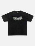 DAXUEN Oversized short-sleeved gothic floral print t-shirt