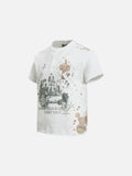 DAXUEN Vintage graphic Henley T-shirt with distressed print