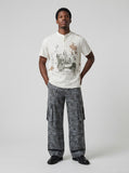 DAXUEN Vintage graphic Henley T-shirt with distressed print — model photo