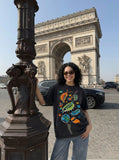 DAXUEN Vintage graphic print short-sleeved T-shirt — model photo