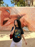 DAXUEN Vintage graphic print short-sleeved T-shirt — model photo