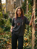 DAXUEN Vintage graphic t-shirt featuring musical instruments — model photo