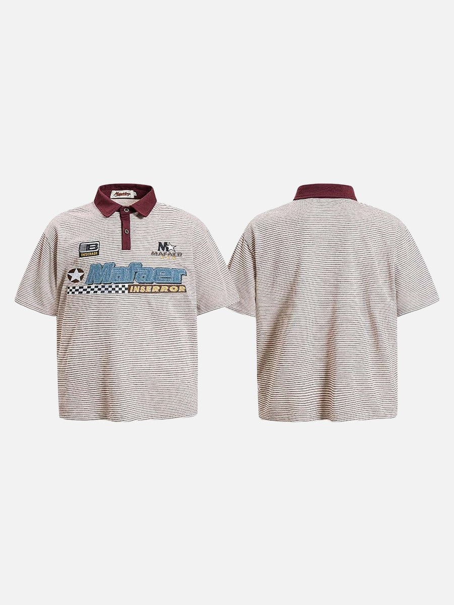 DAXUEN Striped short-sleeved polo shirt with embroidered graphics