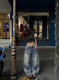 DAXUEN Wide-leg loose-fit denim jeans with high-rise waist — model photo
