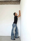 DAXUEN Wide-leg loose-fit denim jeans with high-rise waist — model photo