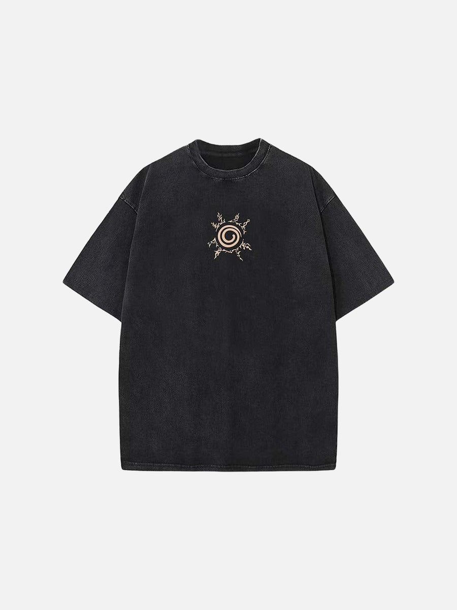 DAXUEN Black oversized graphic t-shirt with Kyuubi design