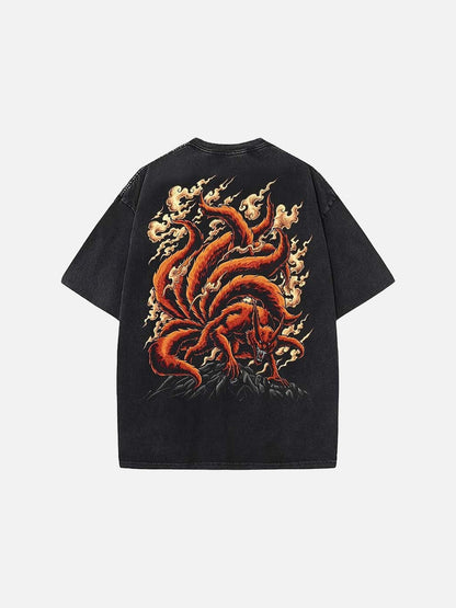 DAXUEN Black oversized graphic t-shirt with Kyuubi design