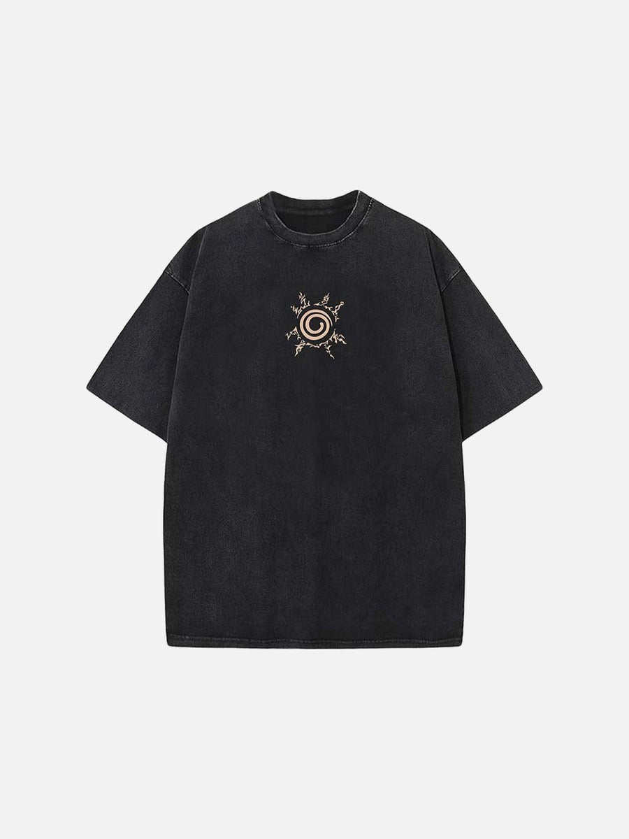 DAXUEN Black oversized graphic t-shirt with Kyuubi design