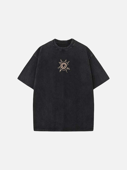 DAXUEN Black oversized graphic t-shirt with Kyuubi design