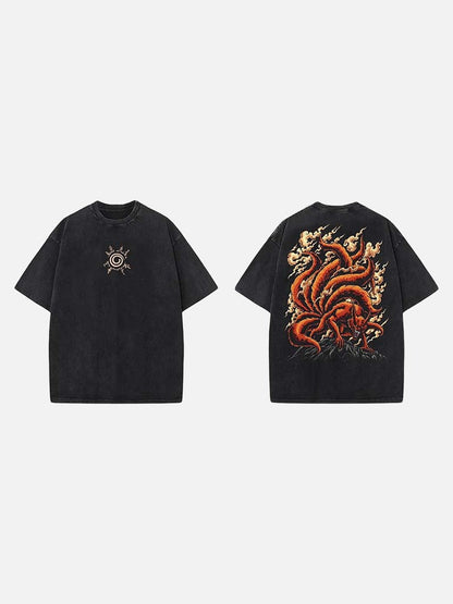 DAXUEN Black oversized graphic t-shirt with Kyuubi design