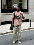 DAXUEN pink oversized vintage monochrome graphic t-shirt — model photo