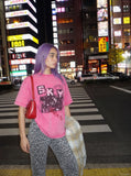 DAXUEN pink oversized vintage monochrome graphic t-shirt — model photo