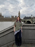 DAXUEN Olive green short-sleeved graphic t-shirt with dog print — model photo