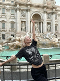 DAXUEN Vintage rock band graphic t-shirt — model photo