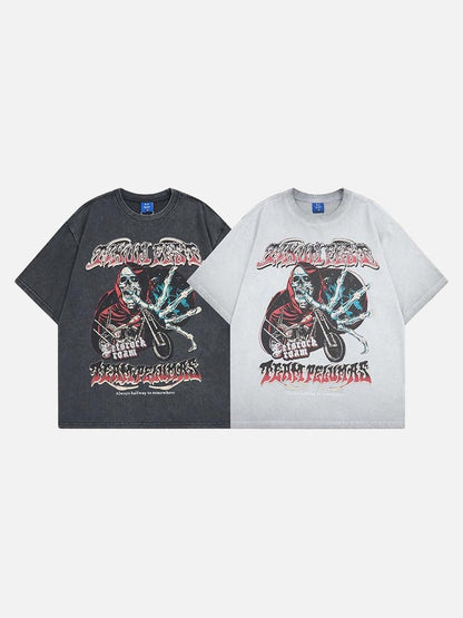 DAXUEN Oversized t-shirt with skull graphic and distressed text