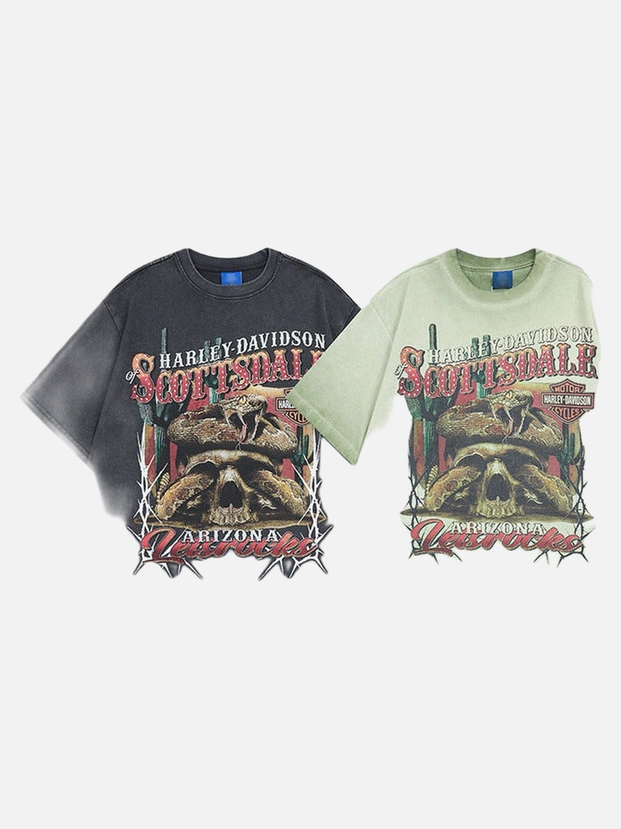 DAXUEN Oversized vintage graphic t-shirt with snake and skull design
