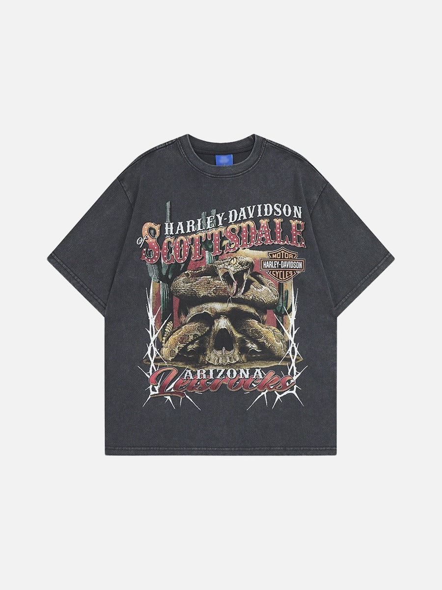 DAXUEN Oversized vintage graphic t-shirt with snake and skull design
