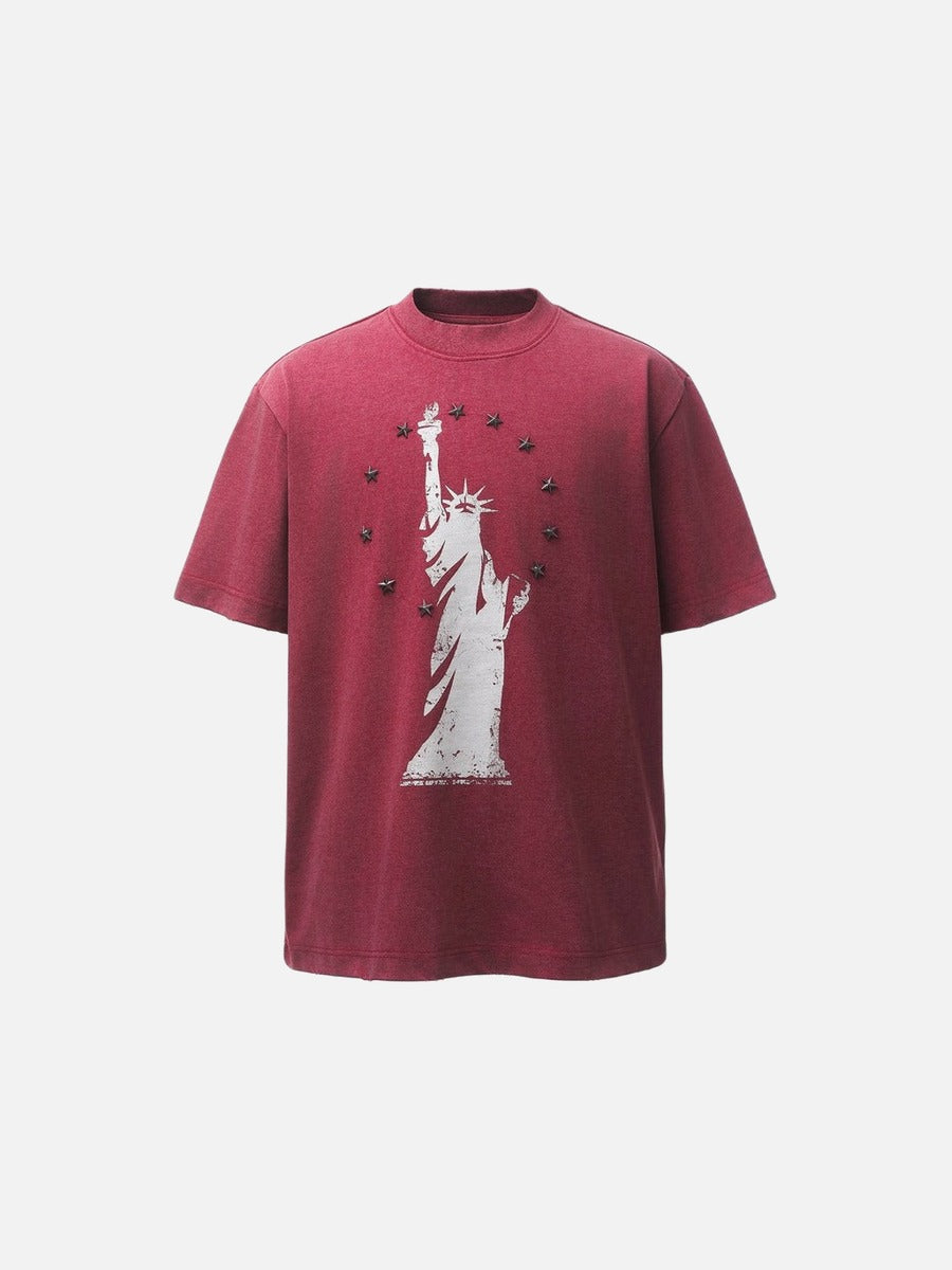 DAXUEN Oversized short-sleeved T-shirt with Statue of Liberty graphic