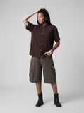 DAXUEN Vintage short-sleeve button-up shirt with textured fabric — model photo
