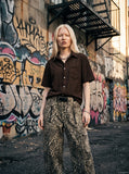 DAXUEN Vintage short-sleeve button-up shirt with textured fabric — model photo