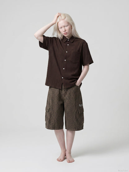 DAXUEN Vintage short-sleeve button-up shirt with textured fabric — model photo