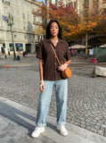 DAXUEN Vintage short-sleeve button-up shirt with textured fabric — model photo