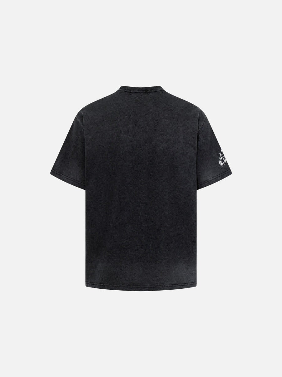 DAXUEN Charcoal grey short-sleeved vintage graphic T-shirt