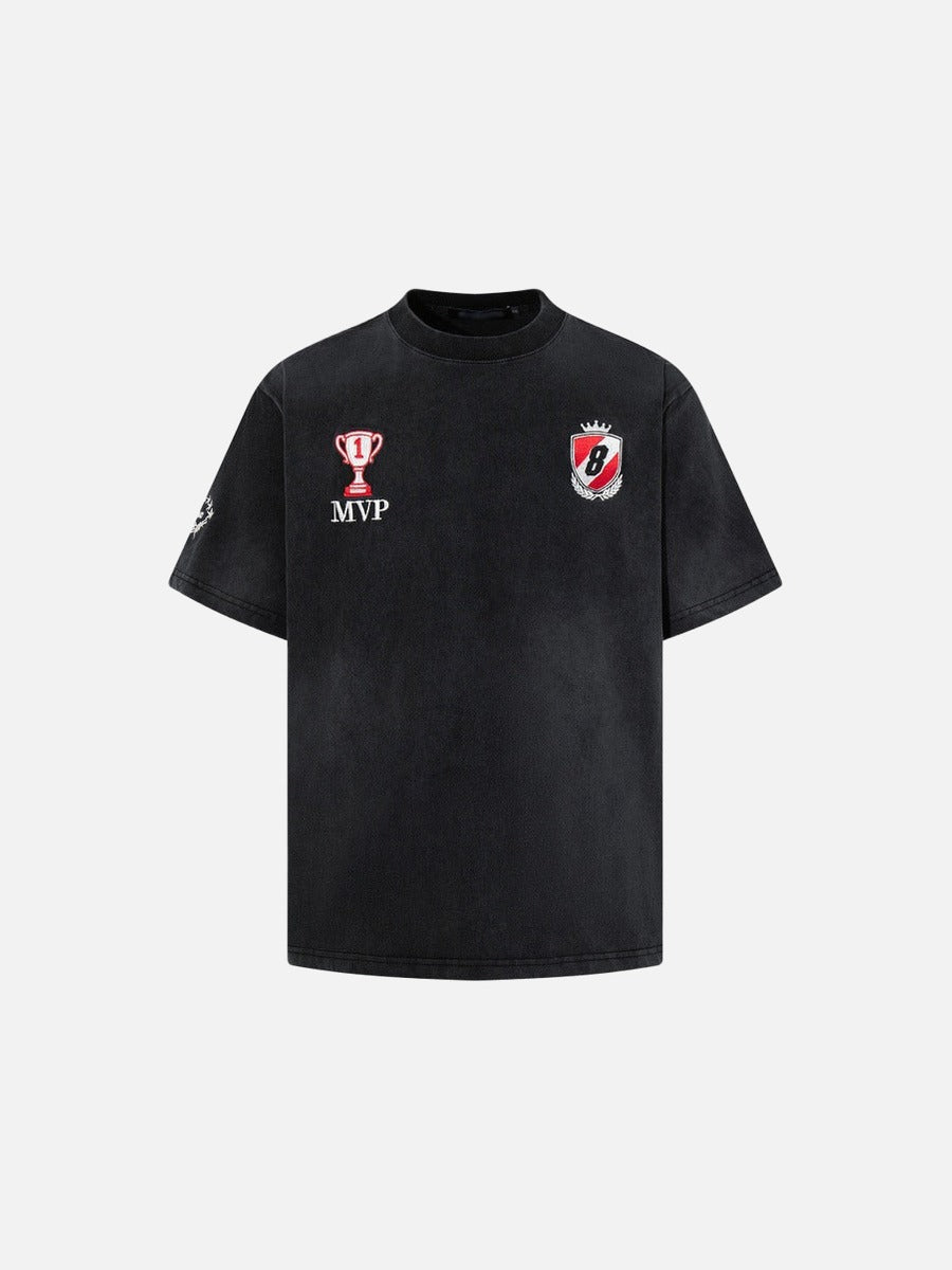 DAXUEN Charcoal grey short-sleeved vintage graphic T-shirt